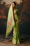 Buy_Ekaya_Green Silk Banarasi Handwoven Saree With Unstitched Blouse Fabric  _at_Aza_Fashions