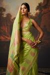 Shop_Ekaya_Green Silk Banarasi Handwoven Saree With Unstitched Blouse Fabric  _at_Aza_Fashions