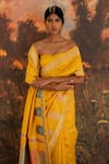 Ekaya_Yellow Handwoven Silk Banarasi Saree With Unstitched Blouse Fabric _Online_at_Aza_Fashions