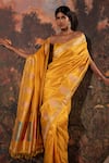 Buy_Ekaya_Yellow Handwoven Silk Banarasi Saree With Unstitched Blouse Fabric _Online_at_Aza_Fashions