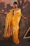 Buy_Ekaya_Yellow Handwoven Silk Banarasi Saree With Unstitched Blouse Fabric _at_Aza_Fashions