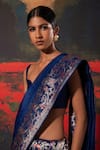 Ekaya_Blue Paisley Pattern Handwoven Silk Saree With Unstitched Blouse Fabric _Online_at_Aza_Fashions