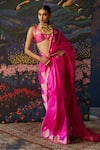 Shop_Ekaya_Pink Silk Banarasi Handwoven Saree With Unstitched Blouse Fabric  _at_Aza_Fashions