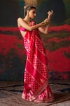 Shop_Ekaya_Pink Silk Banarasi Handwoven Saree With Unstitched Blouse Fabric  _at_Aza_Fashions