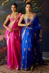 Shop_Ekaya_Blue Silk Banarasi Handwoven Saree With Unstitched Blouse Fabric  _at_Aza_Fashions