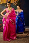 Ekaya_Blue Silk Banarasi Handwoven Saree With Unstitched Blouse Fabric  _Online_at_Aza_Fashions