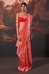 Shop_Ekaya_Pink Handwoven Silk Banarasi Saree With Unstitched Blouse Fabric _Online_at_Aza_Fashions