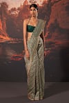 Ekaya_Green Paisley Pattern Handwoven Saree With Unstitched Blouse Fabric  _Online_at_Aza_Fashions