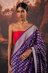 Shop_Ekaya_Purple Floral Pattern Silk Handwoven Saree With Unstitched Blouse Fabric _at_Aza_Fashions