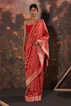 Buy_Ekaya_Red Silk Banarasi Kadhwa Handwoven Saree With Unstitched Blouse Piece  _at_Aza_Fashions