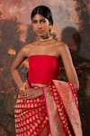 Shop_Ekaya_Red Silk Banarasi Kadhwa Handwoven Saree With Unstitched Blouse Piece  _at_Aza_Fashions