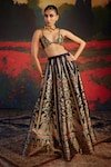 Buy_Ekaya_Blue Paisley Motifs Work Handwoven Silk Lehenga_at_Aza_Fashions