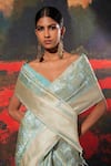 Ekaya_Blue Silk Handwoven Banarasi Saree With Unstitched Blouse Fabric _Online_at_Aza_Fashions