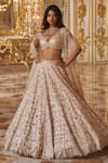 Buy_Seema Gujral_Ivory Lehenga Organza Embroidery Tonal Gold And Bloom Bridal Set _at_Aza_Fashions