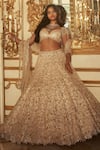 Shop_Seema Gujral_Ivory Lehenga Organza Embroidery Tonal Gold And Bloom Bridal Set _at_Aza_Fashions