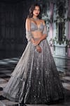 Buy_Seema Gujral_Silver Net Embroidered Mirror Sweetheart Blouse Bridal Lehenga Set  _at_Aza_Fashions