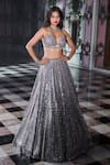 Shop_Seema Gujral_Silver Net Embroidered Mirror Sweetheart Blouse Bridal Lehenga Set  _Online_at_Aza_Fashions