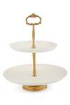 Buy_Living With Elan_Off White Metal Carved Work Ornate Two Tier Dessert Stand_at_Aza_Fashions