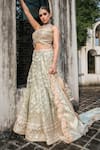 Buy_Vandana Sethi_Green Shimmer Organza Embroidered Gota Sweetheart Blouse Bridal Lehenga Set 