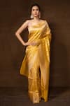 Buy_Pinki Sinha_Yellow Pure Silk Woven Mughal Pattern Banarasi Saree With Running Blouse_at_Aza_Fashions