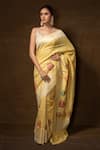 Buy_Pinki Sinha_Yellow Muga Silk Woven Kalamkari Patterns Banarasi Saree With Running Blouse _at_Aza_Fashions