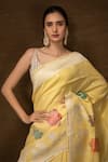 Buy_Pinki Sinha_Yellow Muga Silk Woven Kalamkari Patterns Banarasi Saree With Running Blouse _Online_at_Aza_Fashions