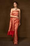 Buy_Pinki Sinha_Red Pure Silk Woven Floral Pattern Banarasi Saree With Running Blouse_at_Aza_Fashions