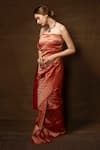 Pinki Sinha_Red Pure Silk Woven Floral Pattern Banarasi Saree With Running Blouse_Online_at_Aza_Fashions