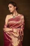 Buy_Pinki Sinha_Magenta Pure Silk Woven Floral Banarasi Saree With Running Blouse _Online_at_Aza_Fashions