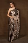 Buy_Pinki Sinha_Silver Pure Silk Woven Stripe Banarasi Saree With Running Blouse_at_Aza_Fashions