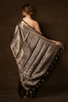 Shop_Pinki Sinha_Silver Pure Silk Woven Stripe Banarasi Saree With Running Blouse_at_Aza_Fashions