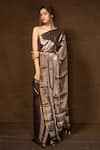Pinki Sinha_Silver Pure Silk Woven Stripe Banarasi Saree With Running Blouse_Online_at_Aza_Fashions