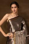 Buy_Pinki Sinha_Silver Pure Silk Woven Stripe Banarasi Saree With Running Blouse_Online_at_Aza_Fashions