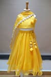 Shop_APRICOTKIDS_Yellow Organza Embroidered Chikankari Blouse Lehenga Set  _at_Aza_Fashions