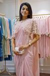 Summer By Priyanka Gupta_Pink Chiffon, Georgette, Net Cut Work, Floral Embroidered Saree Poncho Set_at_Aza_Fashions