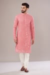 Buy_Kasbah_Coral Georgette Embroidered Thread Mirror Work Kurta _at_Aza_Fashions