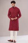 Buy_Kasbah_Red Silk Embroidery Sequin Chikankari Kurta Set _at_Aza_Fashions