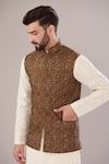 Kasbah_Yellow Silk Embroidery Floral Nehru Jacket_Online_at_Aza_Fashions