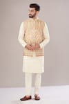 Buy_Kasbah_Ivory Georgette Embroidery Paisley Kashmiri Nehru Jacket _at_Aza_Fashions