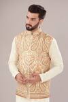 Kasbah_Ivory Georgette Embroidery Paisley Kashmiri Nehru Jacket _Online_at_Aza_Fashions