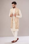 Buy_Kasbah_Ivory Georgette Embroidery Paisley Bloom Nehru Jacket _at_Aza_Fashions