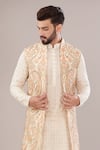 Kasbah_Ivory Georgette Embroidery Paisley Bloom Nehru Jacket _Online_at_Aza_Fashions