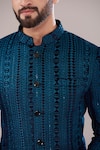 Buy_Kasbah_Blue Velvet Embroidery Aztec Bandhgala_Online_at_Aza_Fashions