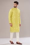 Buy_Kasbah_Yellow Silk, Cotton Mirrors Flora Embroidered Kurta Set _at_Aza_Fashions
