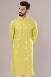 Kasbah_Yellow Silk, Cotton Mirrors Flora Embroidered Kurta Set _Online_at_Aza_Fashions