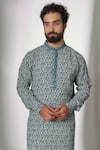 Spring Break_Blue Cotton Embroidery Printed Short Kurta Set _Online_at_Aza_Fashions