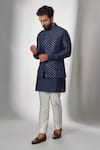 Buy_Spring Break_Blue Nehru Jacket Dupion Silk Embroidered Sequins With Kurta Set _at_Aza_Fashions