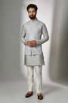 Buy_Spring Break_Grey Nehru Jacket Dupion Silk Embroidered Sequins And Kurta Set _at_Aza_Fashions