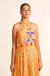 Buy_Garo_Yellow Silk Muslin Embellished Tassels Crossed Neck Asymmetric Dress _Online_at_Aza_Fashions