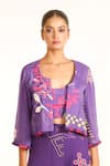 Garo_Purple Jacket And Bustier Silk Muslin Floral Pattern Cropped & Palazzo Set _Online_at_Aza_Fashions